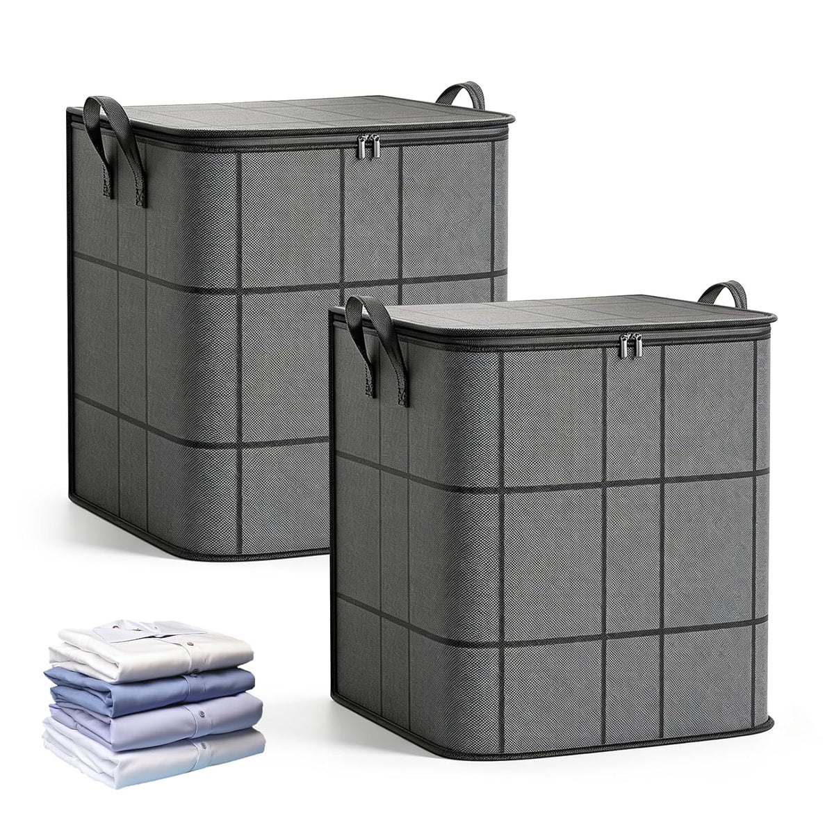 180L Spacious Moving Storage Bin 2PC, L Zippered Fabric Clothes Organizer