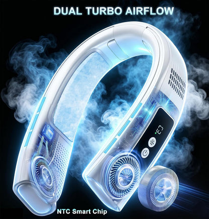 Neck Air Conditioner with 2 Icy Cooling Plates, Portable Neck Fans Blow Cold Air Rechargeable, Wearable Bladeless Fan Personal AC Dual Turbo,LED Screen Summer Gifts for Travel Beach Golf Office Women