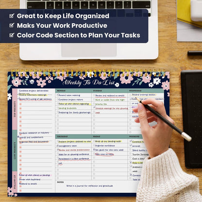 Weekly To Do List Notepad with 52 Undated Sheets（8.5"×11"）- Undated Weekly Planner Notepad for Office Desk Accessories and Supplies - Sunshine Petal
