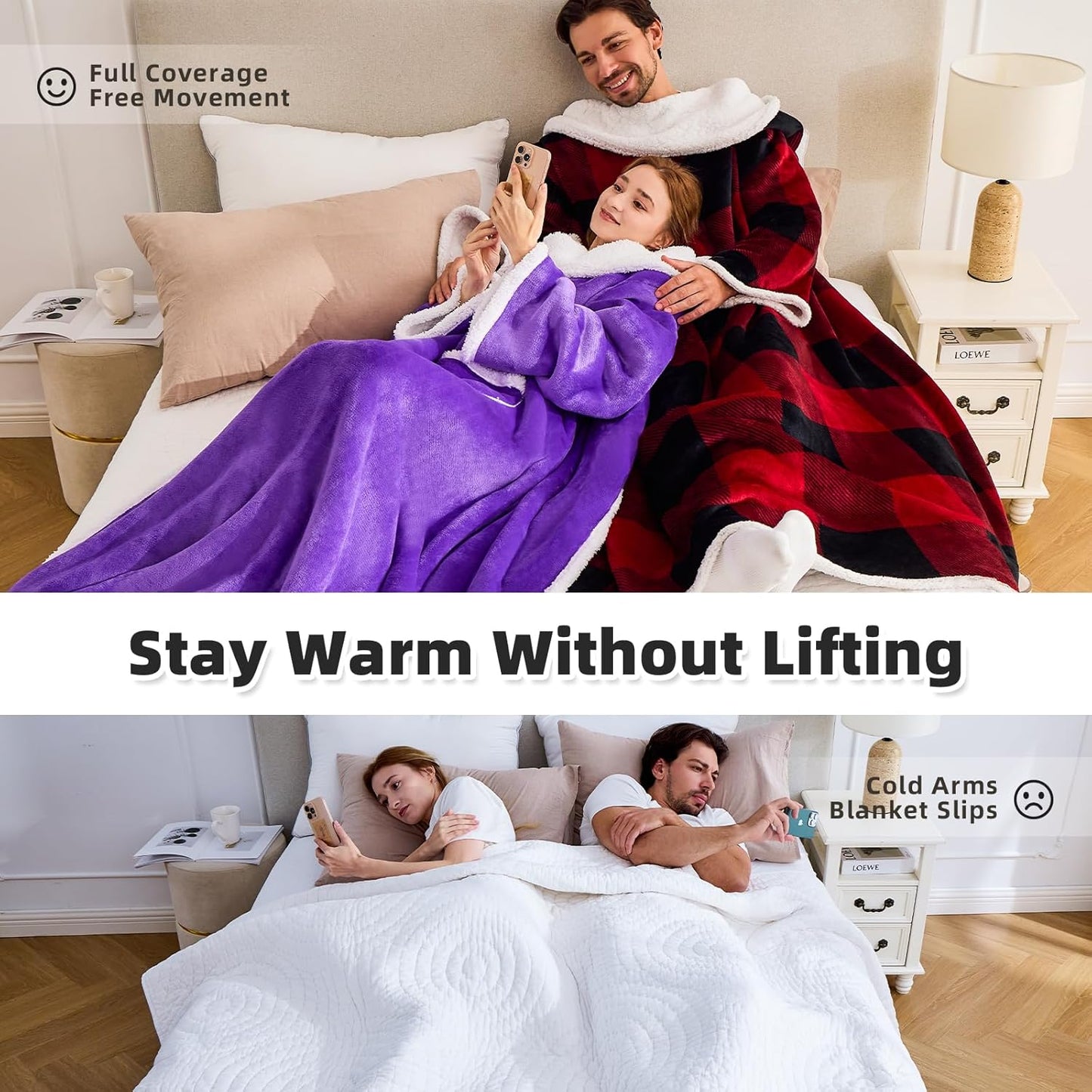 IFNOW Sherpa Wearable Blanket with Sleeves for Women Men Adults, Christmas Birthday Gifts for Women Mom Wife, Cozy Wearable Blanket with Arm and Pocket, Warm Full Body TV Wrap Throw Blanket, Grey