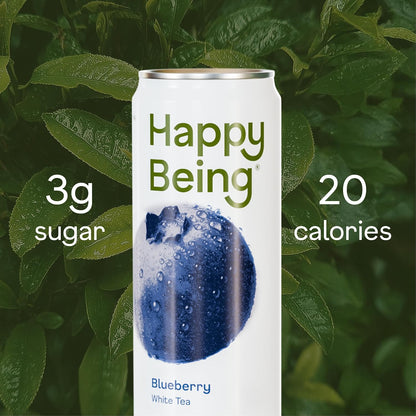 Happy Being Blueberry White Tea, Antioxidant, Low Sugar, 12oz 4 Pack