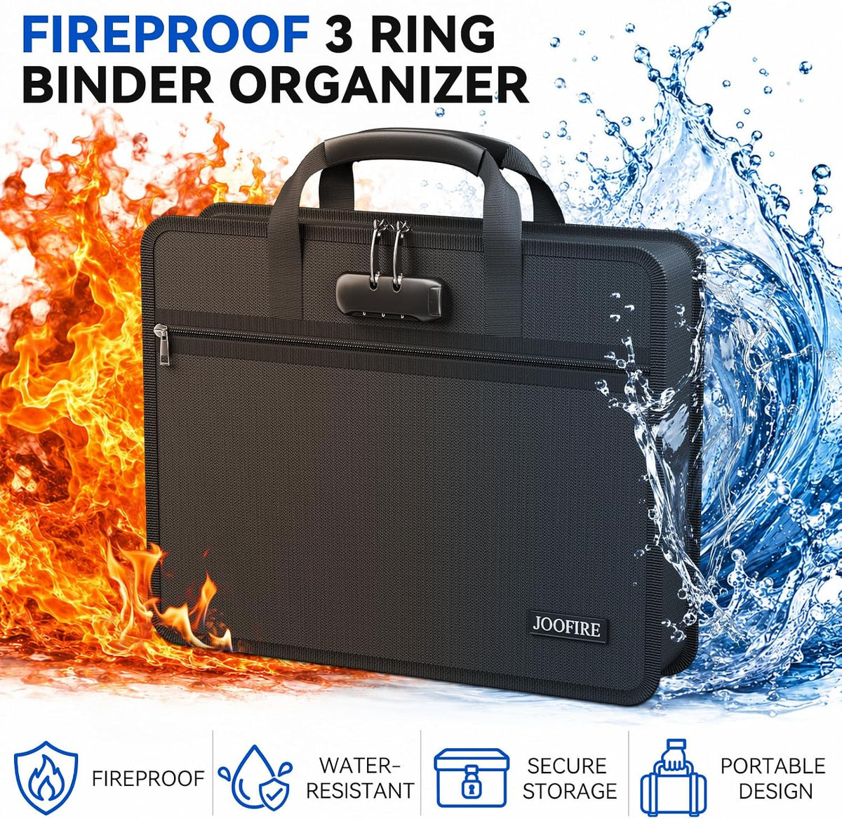 JOOFIRE Fireproof File Organizer with Lock&10 Pack Clear Binder Pockets