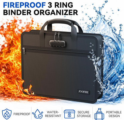 JOOFIRE Fireproof File Organizer with Lock&10 Pack Clear Binder Pockets