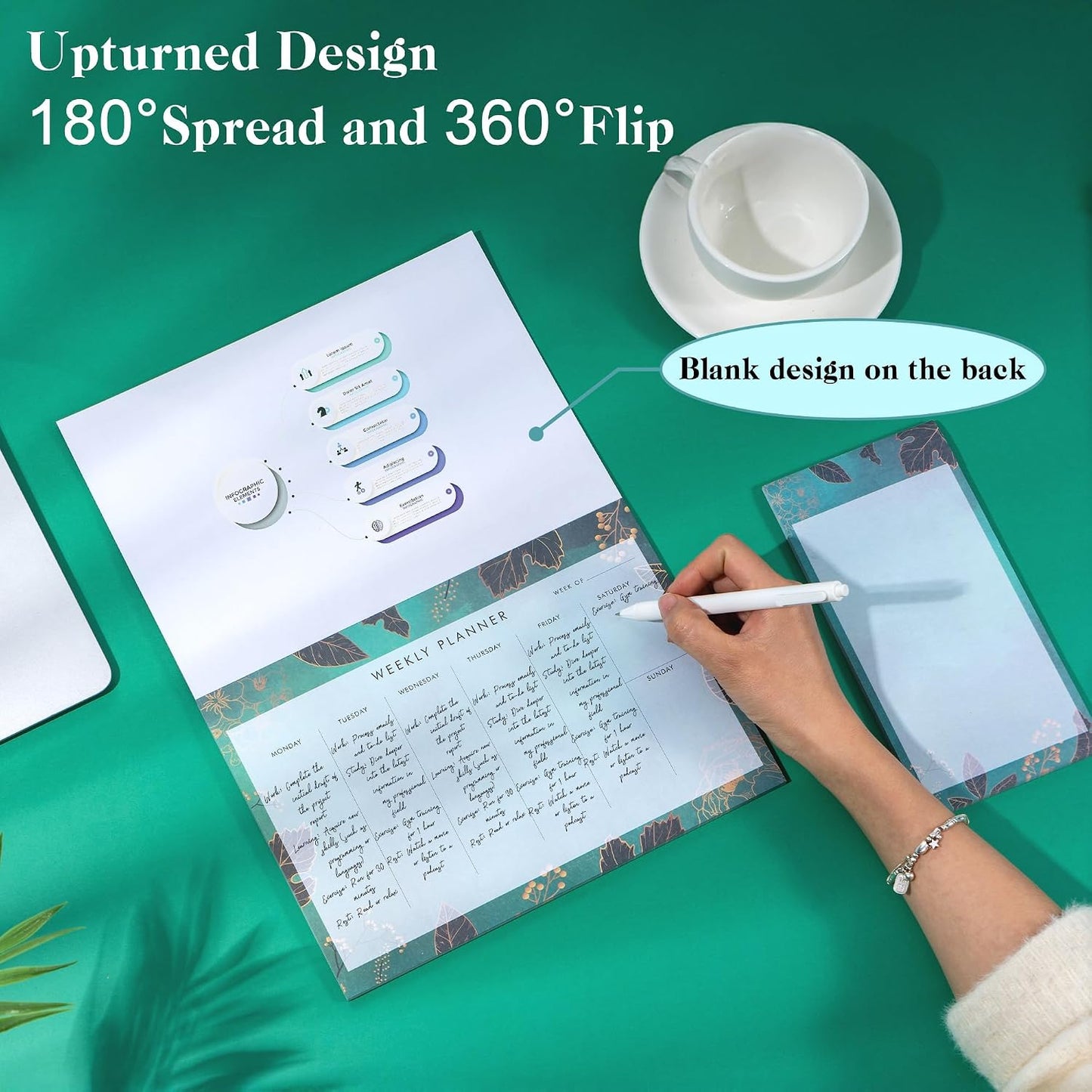 Weekly Planner Notepad Tear Off Set of 2 Weekly Calendar Pad 52 Undated To Do List Notepad Sheets Desk Planner Planning Pads Productivity Tracker for Work Goals Notes Schedule Ideas, Floral Blue