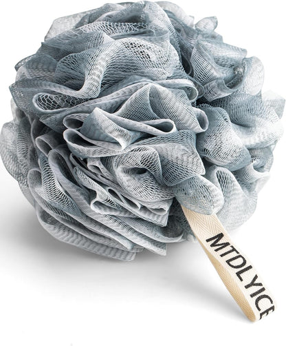 MTDLYICE Loofah Sponge, XXL Large Loofah 100g 4 Pack, Bath Sponge Soft Mesh Shower Loofah for Men, Body Scrub, Shower Pouf Bath Accessories, for Body Wash, Soap (Blue Gray)