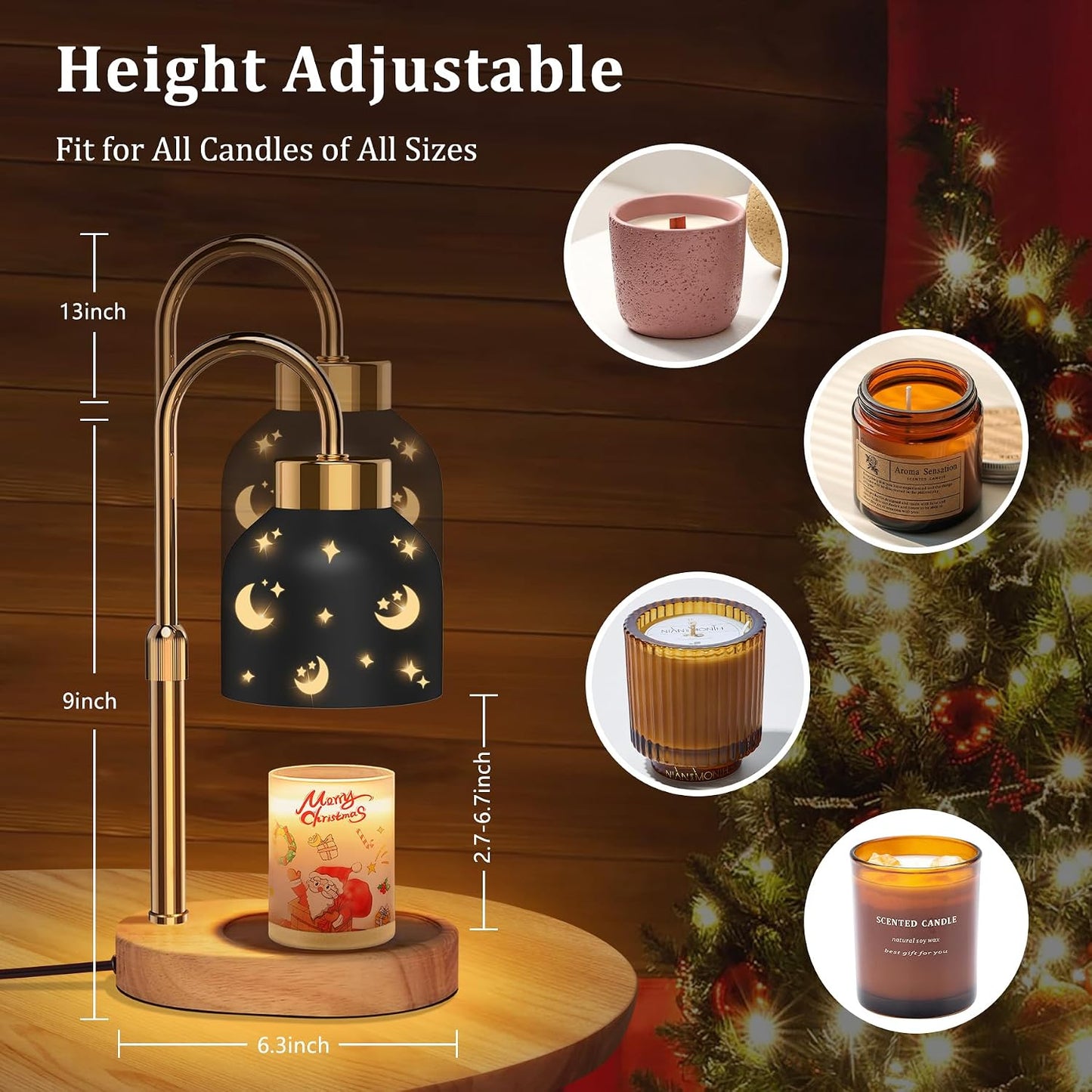 Candle Warmer Lamp with Timer and Dimmer, Height and Brightness Adjustable, Black Electric Wax Warmer for Women Mom, Best Birthday and House Warming Gift New Home Decor
