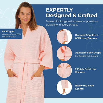 Monarch Square Waffle Spa Kimono Robe for Men or Women