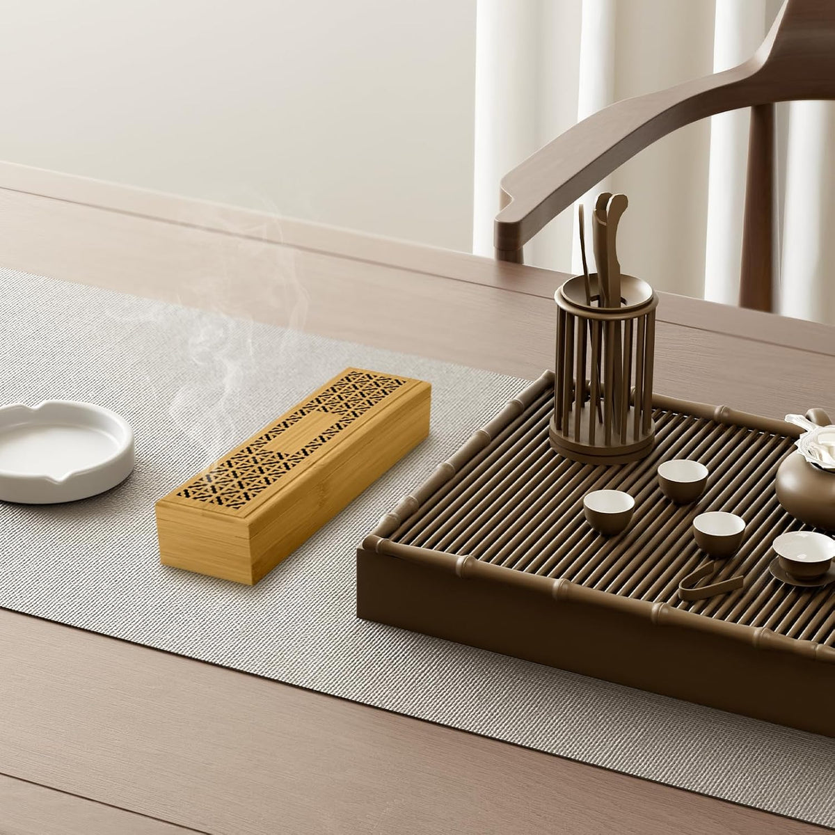 Wooden Incense Holder Burner with Storage - Incense Stick Holder & Ash Catcher for Meditation, Yoga, Bedroom, Study, Office - Exquisite Incense Burner for Home Decor