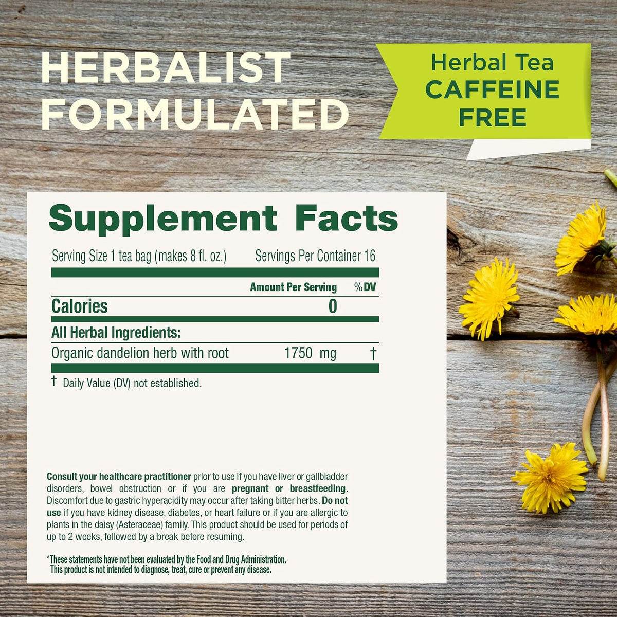 Traditional Medicinals Organic, Dandelion Leaf & Root - Dandelion Root Tea, Supports Normal Detox + Digestion - Kosher, Non-GMO, Caffeine-Free, Compostable - 16 Tea Bags