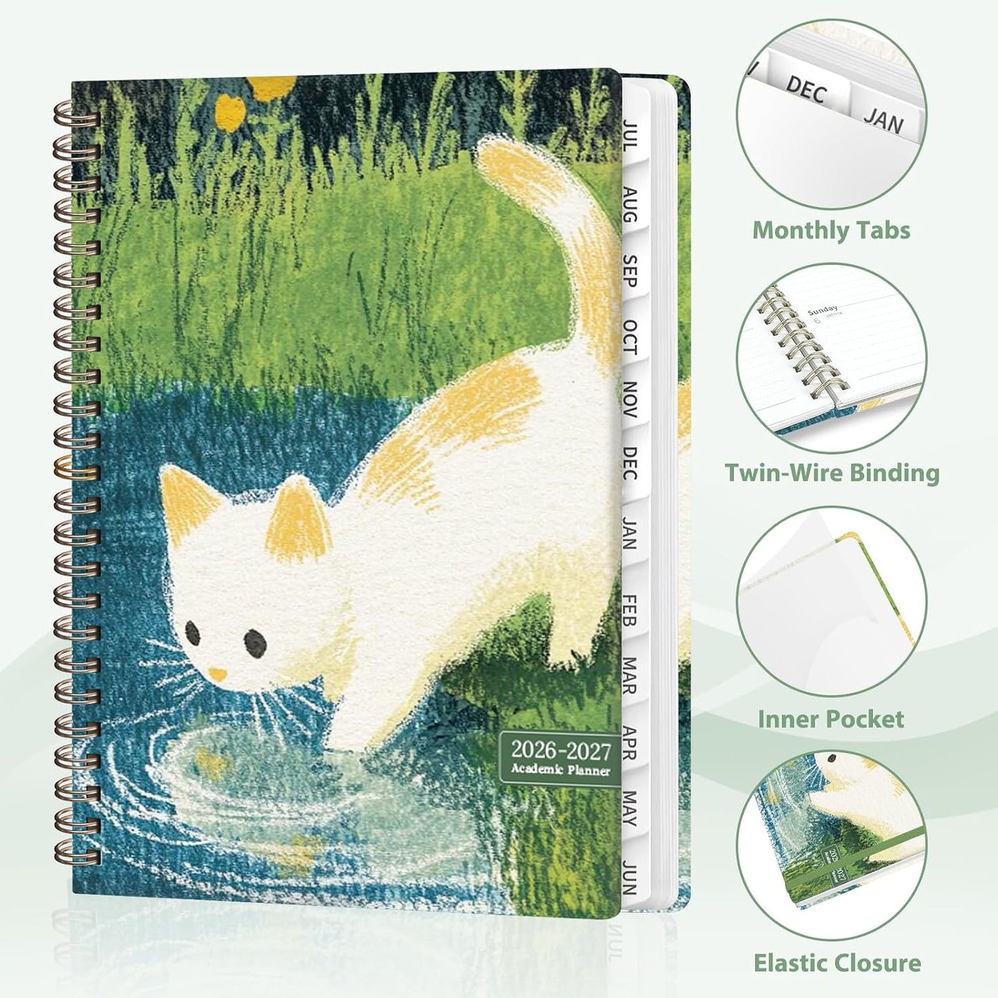 Planner 2026-2027, Weekly and Monthly Calendar Planner, JUL 2026 - JUN 2027 | A5(6.3'' x 8.5''), Hardcover, Agenda Book, Sprial Bound, Inner Pocket, Office and School Use