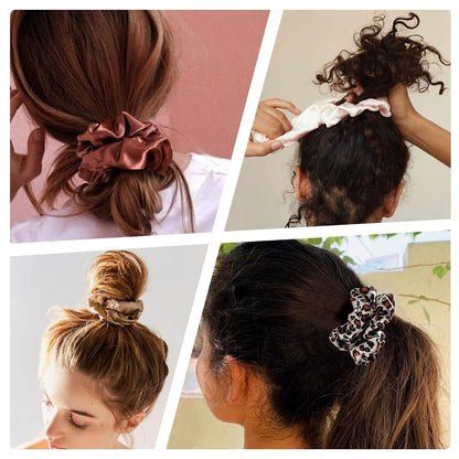 16 Pcs Scrunchies for Women - Black Satin Silk Scrunchies for Girls Hair Ties Elastics Bands Ponytail Holder Hair Accessories