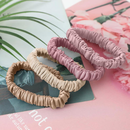 4Pcs Mulberry Silk Scrunchies Set, Silk Hair Ties Elastic for Women, Skinny Scrunchies Reduces Breakage for All Hair Types