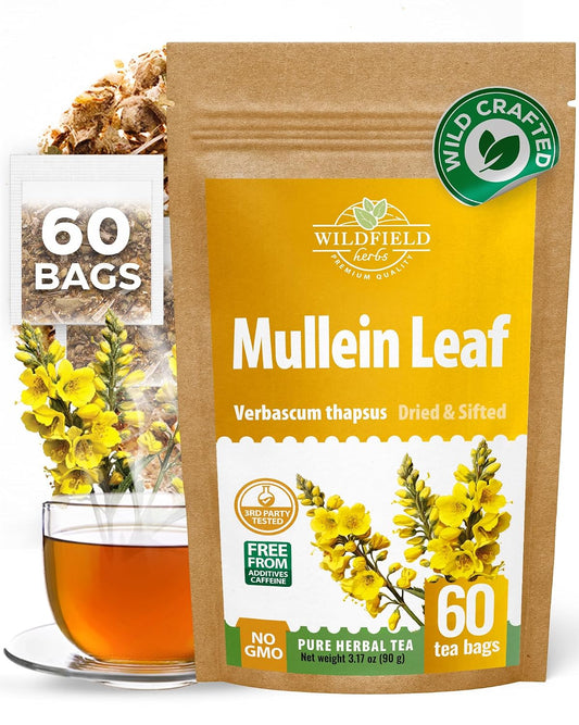 60 Bags Mullein Leaf Tea (Verbáscum L.) - 60 Count 2g Bags Mullen Leaves Mullein Mulungu Hoja De Gordolobo