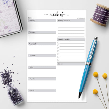 321Done Weekly Planning Notepad, 5.5x8.5 Size Pad - 50 Tear-Off Sheets, Undated Monday-Sunday Schedule, Daily Task Checklist And Prioriteis Planner for Home, Office & School - Made in USA