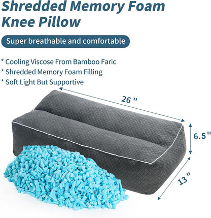 HOMBYS Shredded Memory Foam Knee Pillow for Side Sleepers, 6.5" Height Pillow Between Legs for Aligns Spine & Relieves Pressure Hip & Leg Elevation, Supportive Pillow for Pregnancy, Sciatica, White