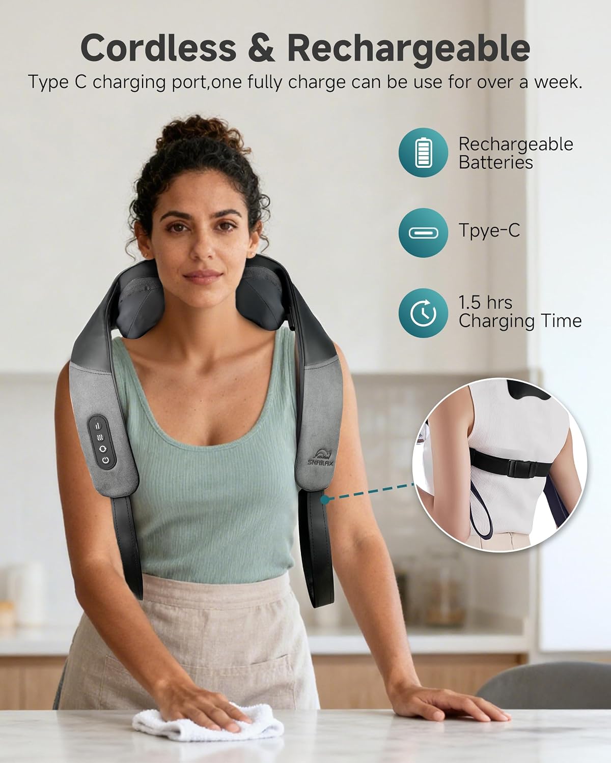 Snailax Neck Massager for Pain Relief Deep Tissue, Neck Massage with Heat, Cordless Massager for Back and Shoulder Pain, Deep Kneading Back Massager, Gift for Mom Dad