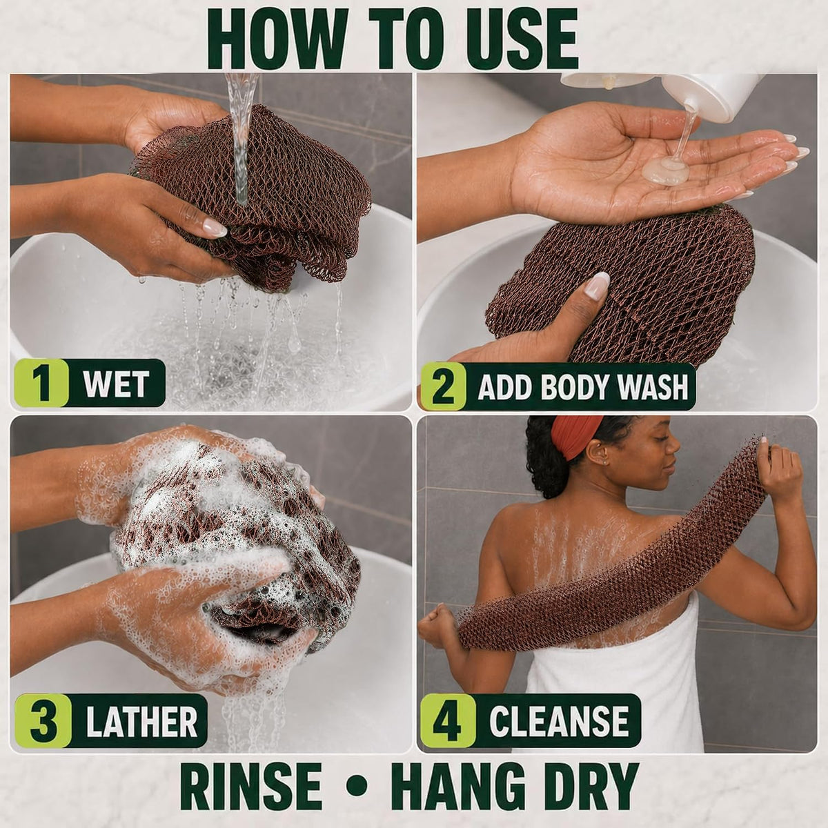 SubSahara African Net Sponge, 2 Pack 45-Inch Exfoliating Bath Scrubber