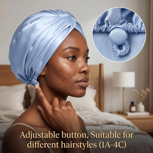 Adjustable Silk Satin Bonnet for Sleeping Hair Wrap, Double Layer Sleep Cap, Night Turban for Large Long Curly Braid Women Men Hair - Matcha Green