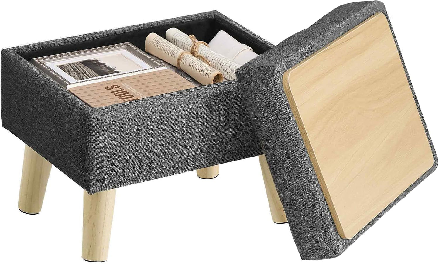 SONGMICS Foot Stool Ottoman, Small Storage Ottoman with Legs, 15.7 Inches