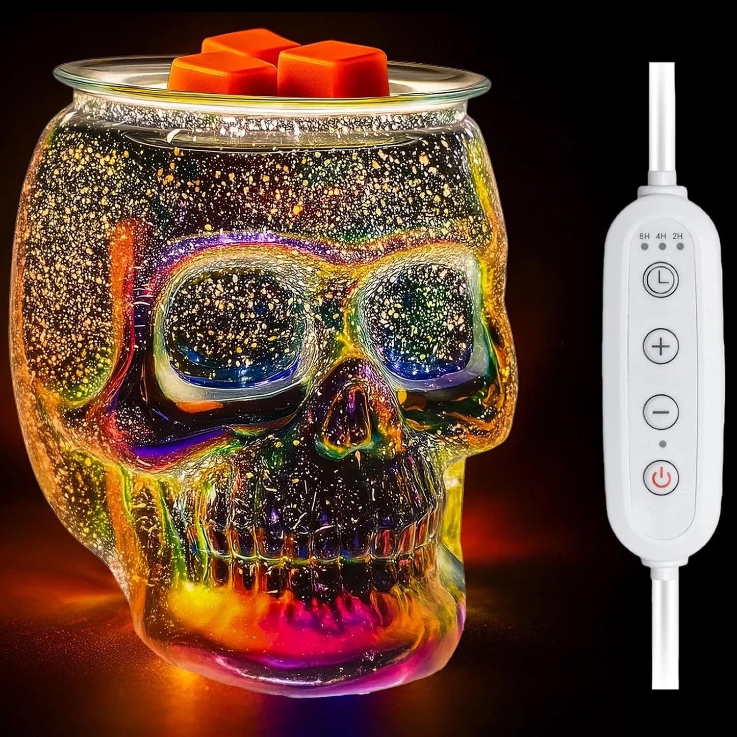 Wax Melt Warmer, Wax Warmer for Scented Wax with Light Bulb, Electric Skull Wax Burner, Halloween Fragrance Wax Melter for Home and Gifts (Rainbow Skull)