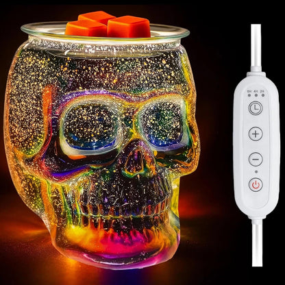 Wax Melt Warmer, Wax Warmer for Scented Wax with Light Bulb, Electric Skull Wax Burner, Halloween Fragrance Wax Melter for Home and Gifts (Rainbow Skull)