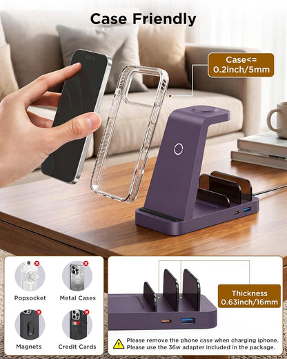 Wireless Charger for iPhone - 5 in 1 Charging Station for Multiple Devices Apple: Fast Wireless Charging Stand Dock for iPhone 17 16e 16 15 14 13 12 Pro Max Apple Watch Airpods