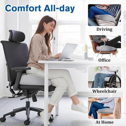 CushyOasis Seat Cushion, Gel Chair Cushions, Office Chair Cushions, Anti-Slip Bottom & Removable Cover Tailbone Pain Relief Cushion, Memory Foam Seat Cushion for Office, Wheelchair, Car (Black)