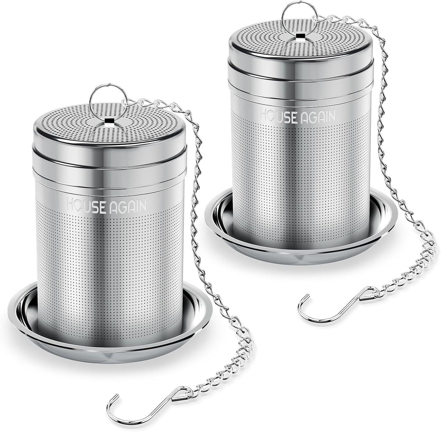 House Again Large Tea Infusers, Extra Fine Mesh Tea Strainers for Loose Tea, Slim Threaded Lid & 304 Stainless Steel, Filter Bags Diffusers, Loose Leaf Tea Steeper for Brew Tea Spices & Seasonings