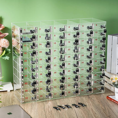 Layhit 20 Slots Cell Phone Locker Box for Classroom Clear Acrylic Cell Phone Storage Cabinet Bin with Door Locks for Classroom School Students Office Factory Employees