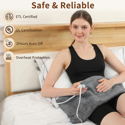 Electric Heating Pad HSA Eligible, Heated Pad for Back Neck Shoulder Pain Relif, Heating Pad for Period Cramps with 2H Auto Shut Off and 4 Heating Levels, 12"x24" Dark Grey