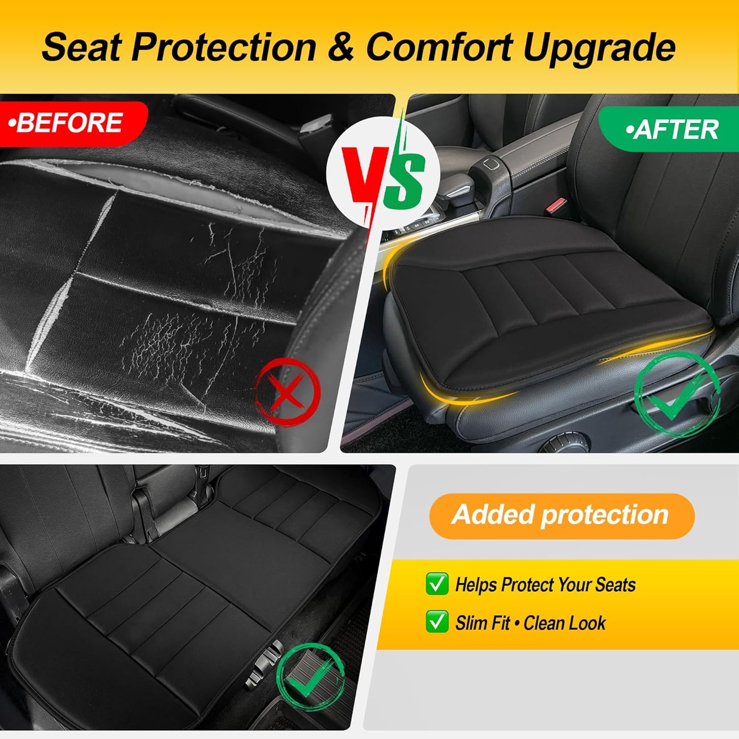 kingphenix Car Seat Cushion with 1.2inch Comfort Memory Foam, Seat Cushion for Car and Office Chair (Black)