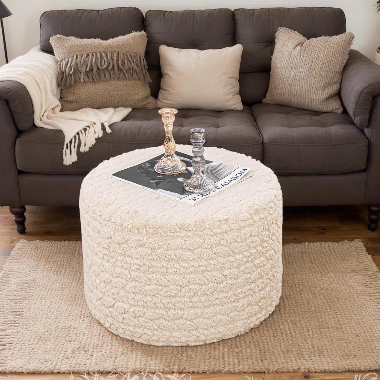 Round Pouf Ottoman 20 x 20 x 14 Inches Boho Poof Home Decor Floor Pouffe Ottoman Foot Rest for Couch Sofa Bean Bag Chairs Living Room Bedroom (Green)