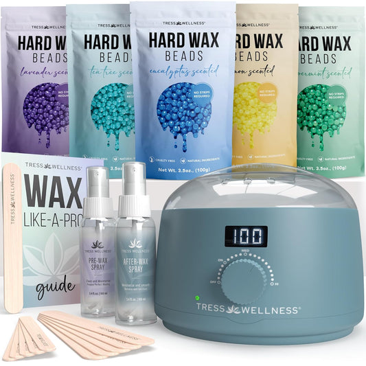 Tress Wellness Award Winning Waxing Kit for Sensitive Skin, Safe for Face & Skin, Easy to Use, At-Home Kit for Face, Bikini, Brazilian & Full Body - Digital Display, Black Purple Flower