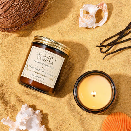 Soy Candles Set of 4, 9oz Natural Soy Wax Aromatherapy Candles, Home Scented Candles with 4 Scents (Lavender, Amber Sandalwood, White Sage, Coconut Vanilla), Gifts for Mom, Women, Relaxation, Yoga