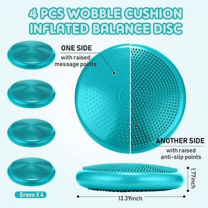 Jerify 4 Pcs Wiggle Seat Flexible Inflated Wobble Cushion Stability Balance Pad Balance Disc Sensory Seat for Men Women Fitness Physical Exercise Improving Posture Home Office