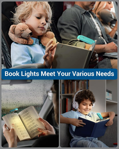 DEWENWILS Book Reading Light, USB Rechargeable Booklight for Reading at Night, LED Clip On Book Lights for Kids, Bookworms, Blue Light Blocking, Amber + Warm White (Green)