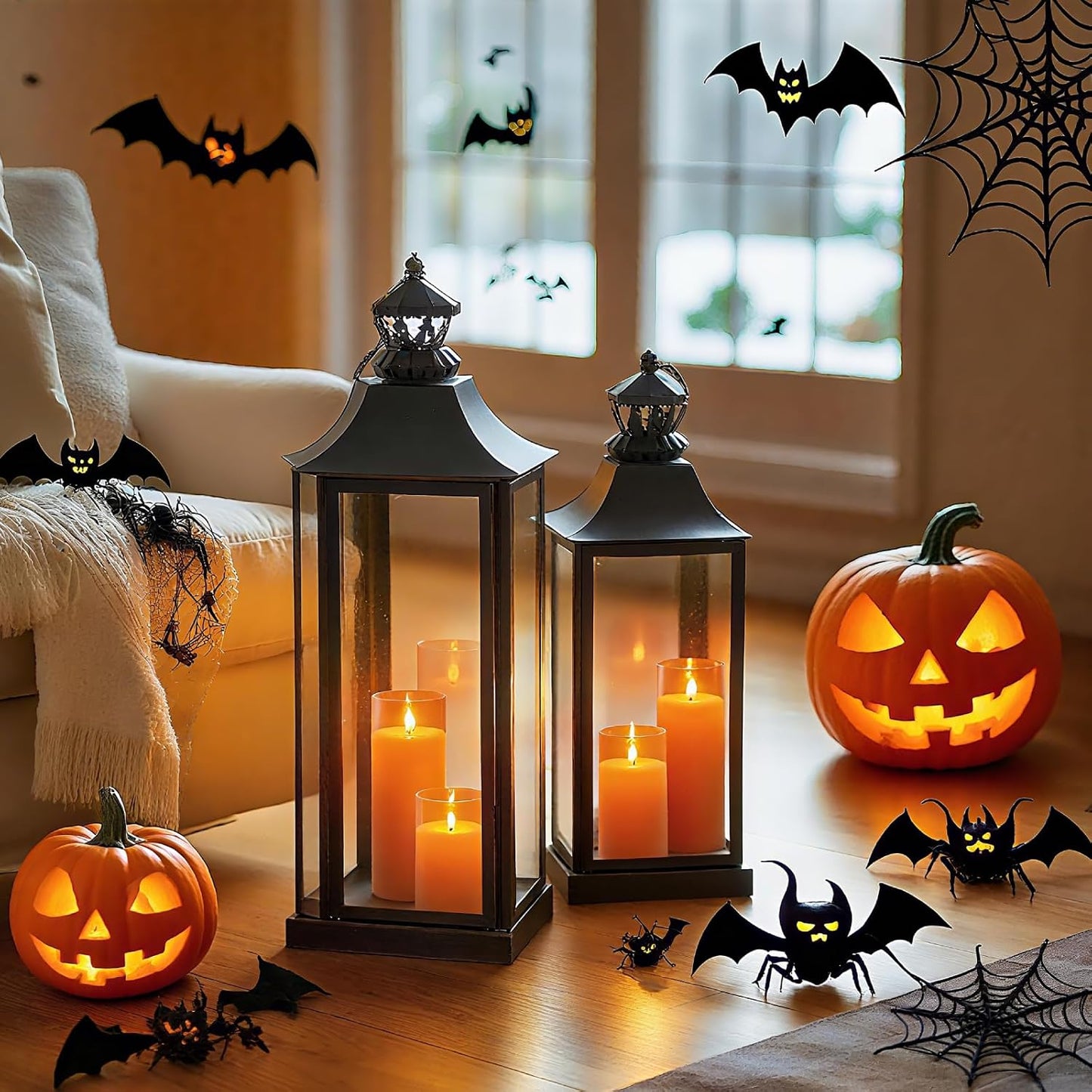 Homemory Gray Flickering Flameless Candles, Battery Operated Acrylic LED Pillar Candles with Remote Control and Timer, Halloween Decor, Set of 5