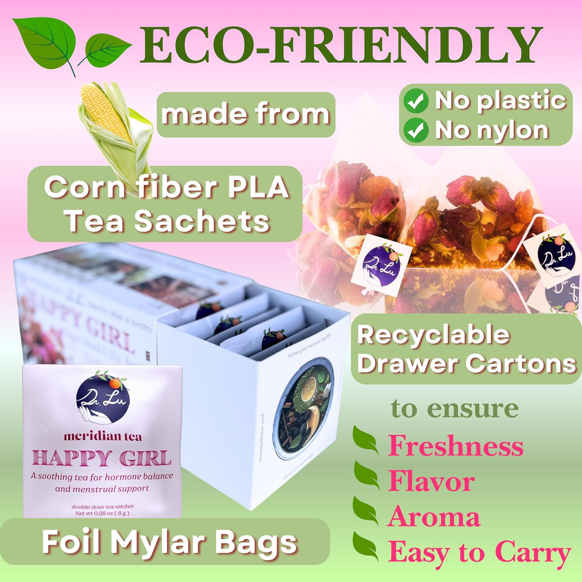 Dr. Lu's Happy Girl Tea | 100% Natural Herbal Tea for Hormone Balance, Menstrual, PMS, PCOS & Menopause | Antioxidant & Anti-Aging Rose Tea with Raspberry Leaf, Cranberries, Goji Berries & More
