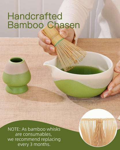 ZENS Matcha Whisk Set, Matcha Kit Set, Matcha Bowl with Spout, Bamboo Whisk & Scoop, Chasen Holder, 304 Sifter & Tea Mat, 6pcs Japaness Matcha Kit for Matcha Lovers, Birthday Gift, Pale Green