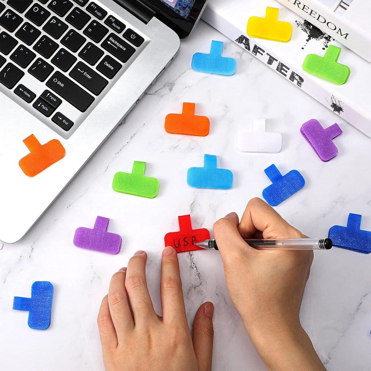 Outus 50 Pcs Cable Labels Multi Color with Writable Surface, Classic Style