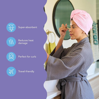 Turbie Twist 2-Pack Microfiber Hair Towel for Beauty, Travel, Gifting - Hair Wrap Turban for Straight, Wavy & Curly Hair - Premium Personal Care - Dark Purple & Light Purple