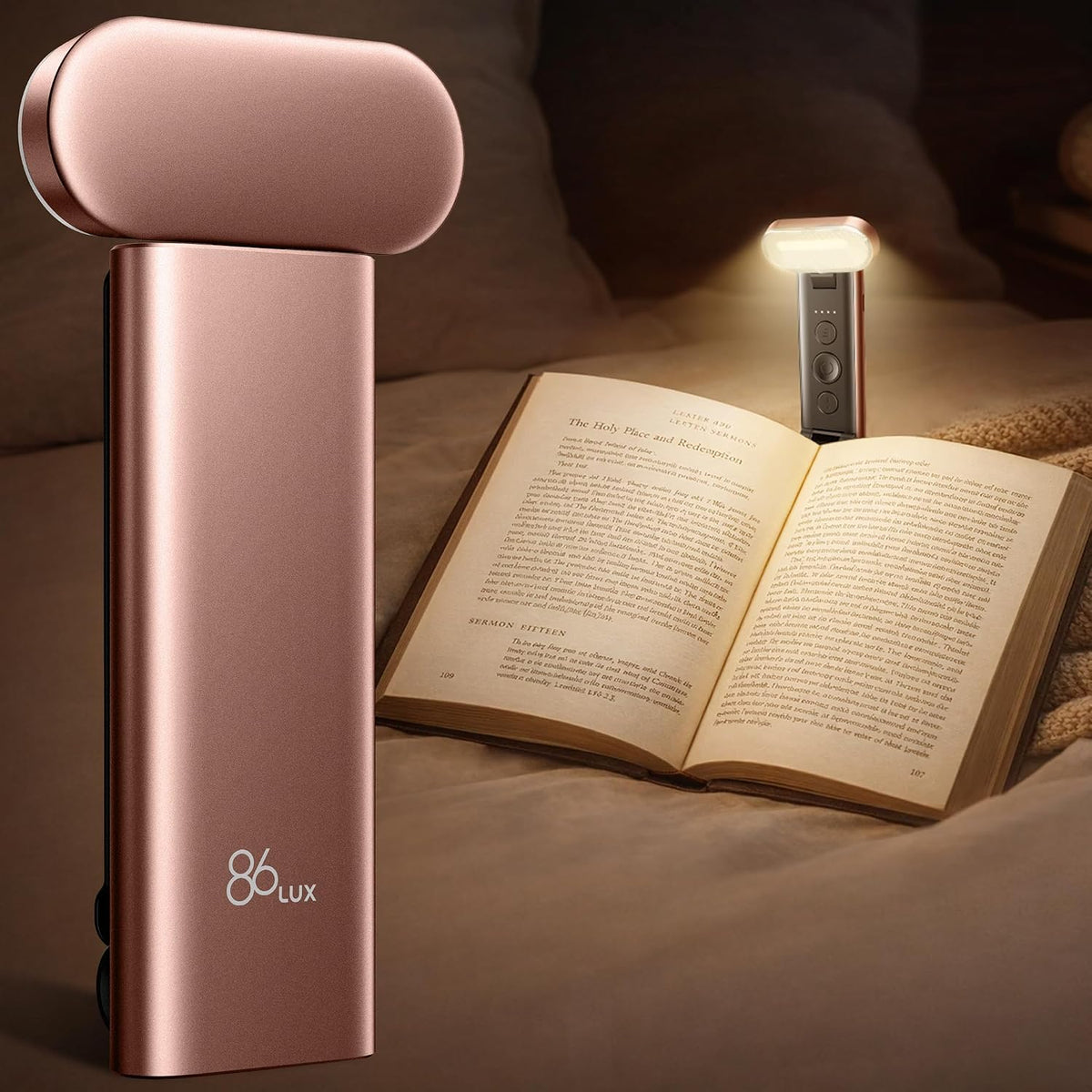 86lux Book Light, Rechargeable Reading Light for Book in Bed