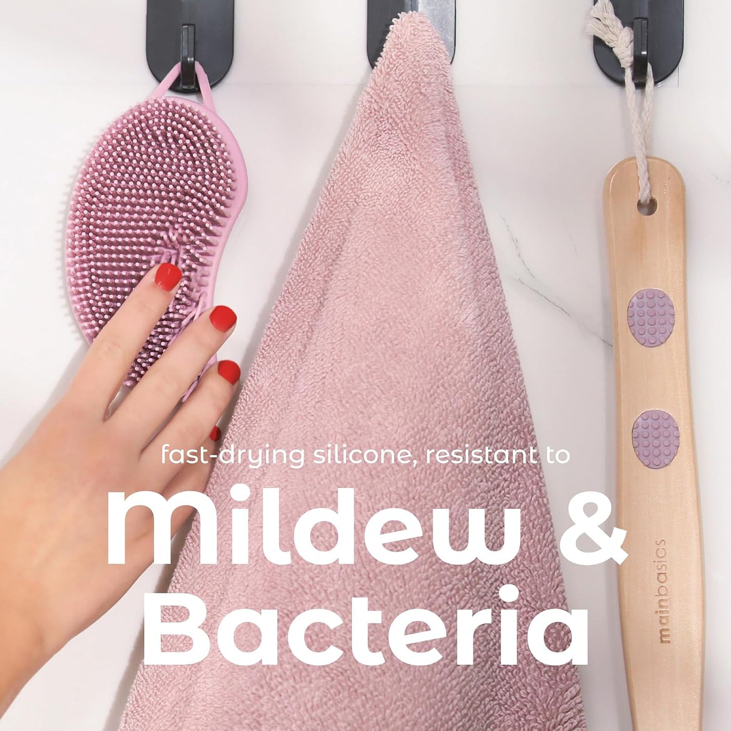 MainBasics Silicone Body Scrubber, Pink, Exfoliate | Dual-Sided, Shower Exfoliator, For Men & Women, Loofah Alternative