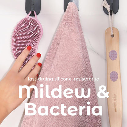 MainBasics Silicone Body Scrubber, Pink, Exfoliate | Dual-Sided, Shower Exfoliator, For Men & Women, Loofah Alternative