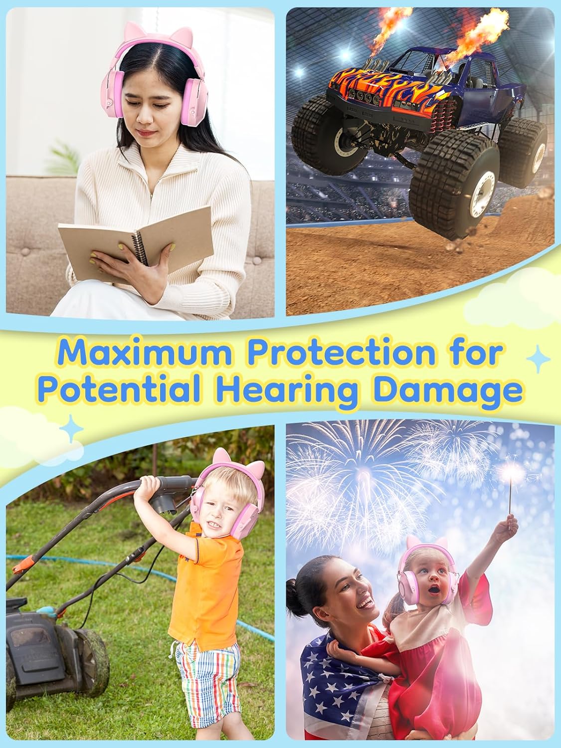 Dr.meter Ear Muffs for Noise Reduction: 27.4SNR Noise Cancelling Headphones for Kids Adults, EM100 Adjustable Hearing Protection Earmuffs for Monster Jam, Autism Sensory, Concerts, Fireworks- 3PACK