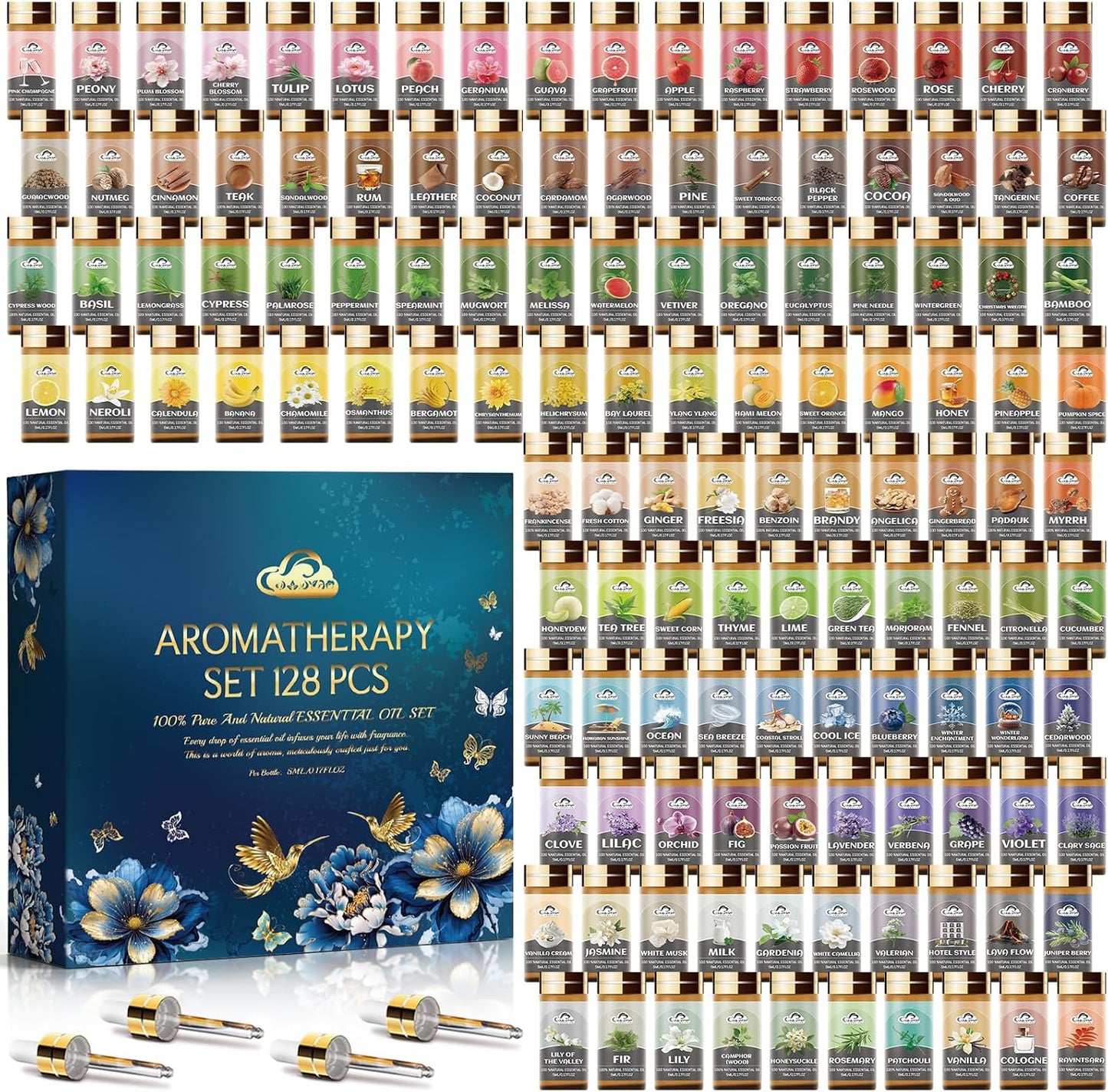 Essential Oil Set, 32 Pcs Fragrance Aromatherapy Oils for Skin, Diffusers, Home Care, Humidifier Laundry, Candle Making - Tea Tree, Sandalwood, Lavender, Vanilla, Eucalyptus and More(5mL)
