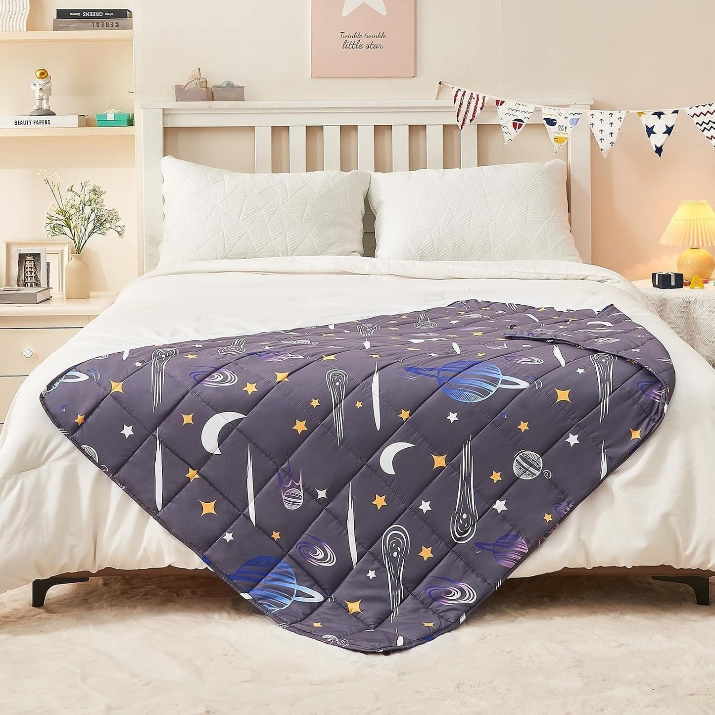 yescool Weighted Lap Pad 2 Pounds Weighted Lap Blanket, Space Plane Small Weighted Blanket, Weighted Throw Blanket Gifts for Travel Indoor Outdoor, 20"x30"