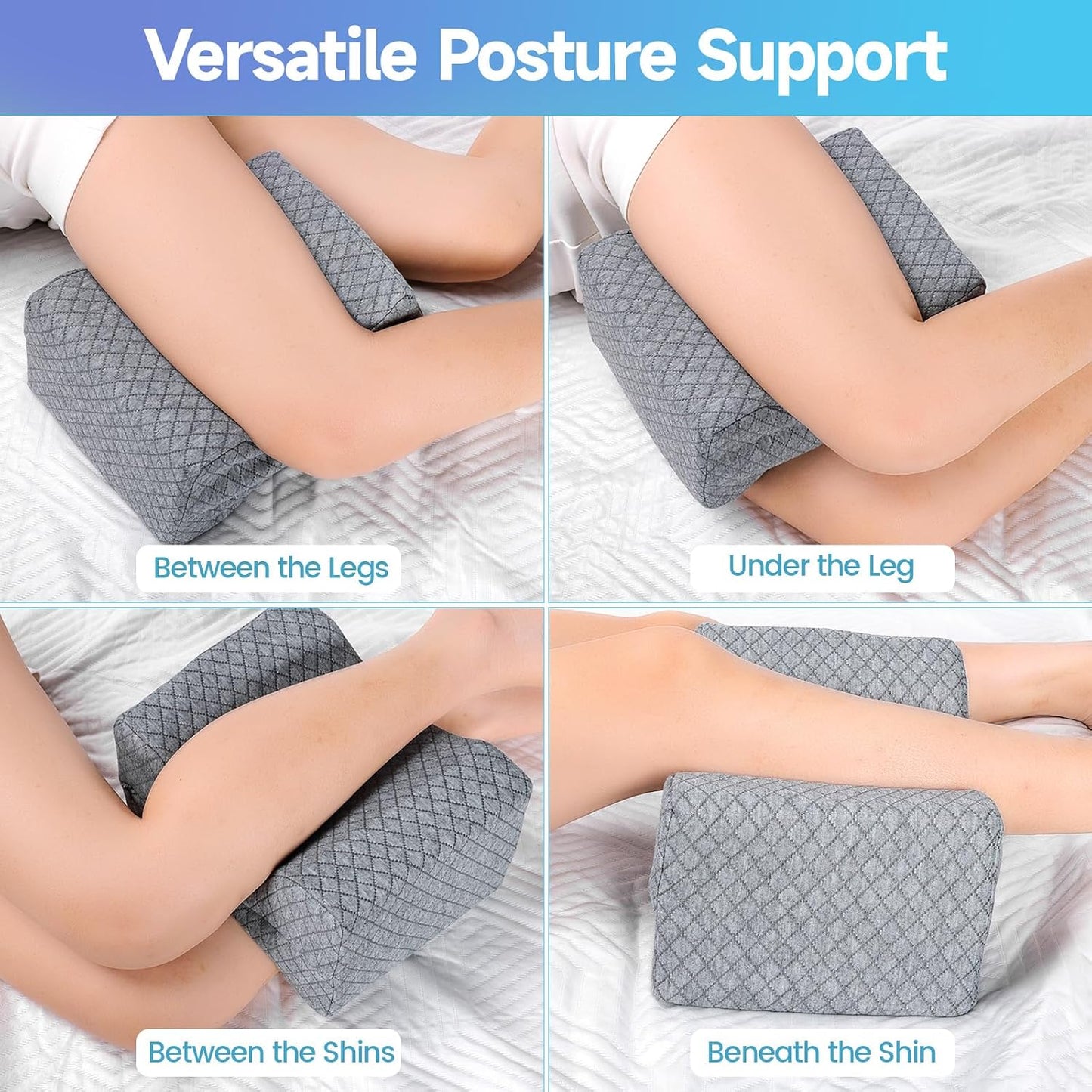 CloudBliss Knee Pillow for Side Sleepers-Cooling Leg Pillow for Side Sleeping, Memory Foam Knee Pillow for Hip Pain, Lower Back Pain, Sciatica Pain, Knee Wedge Pillow with Contour Design, White