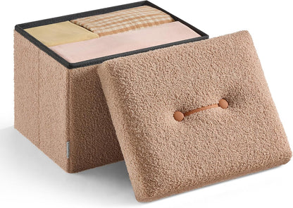 SONGMICS Small Folding Storage Ottoman, Foot Rest Stool, Cube Footrest, Synthetic Leather, 12.2 x 16.1 x 12.2 Inches, 286 lb Capacity, for Living Room, Bedroom, Dorm, Ink Black ULSF100B01
