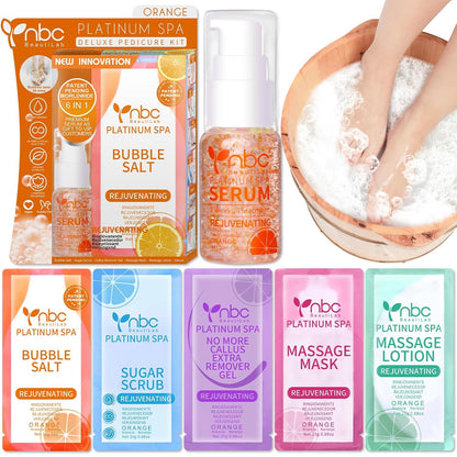 Pedicure Kit Foot Soak Set: Bubble Salt, Sugar Scrub, Massage Mask, Massage Lotion in a Box, 4 Step Foot Spa Kit for Dry Feet, Softens Calluses, Tired Feet（3 Set Lavender) - Colors B